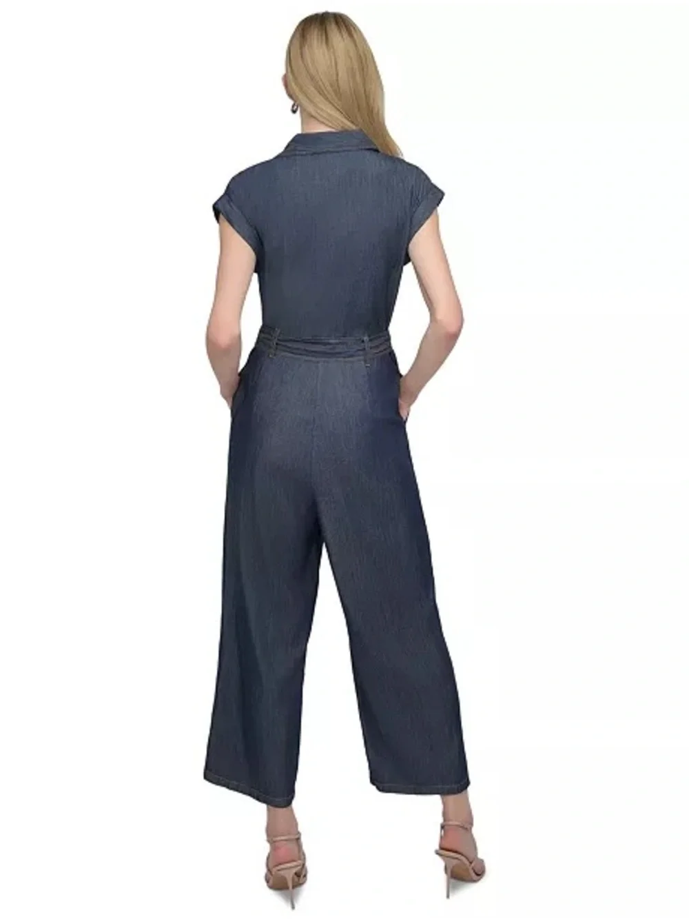 NWT DKNY Dark Wash Denim Belted Jumpsuit Size 4